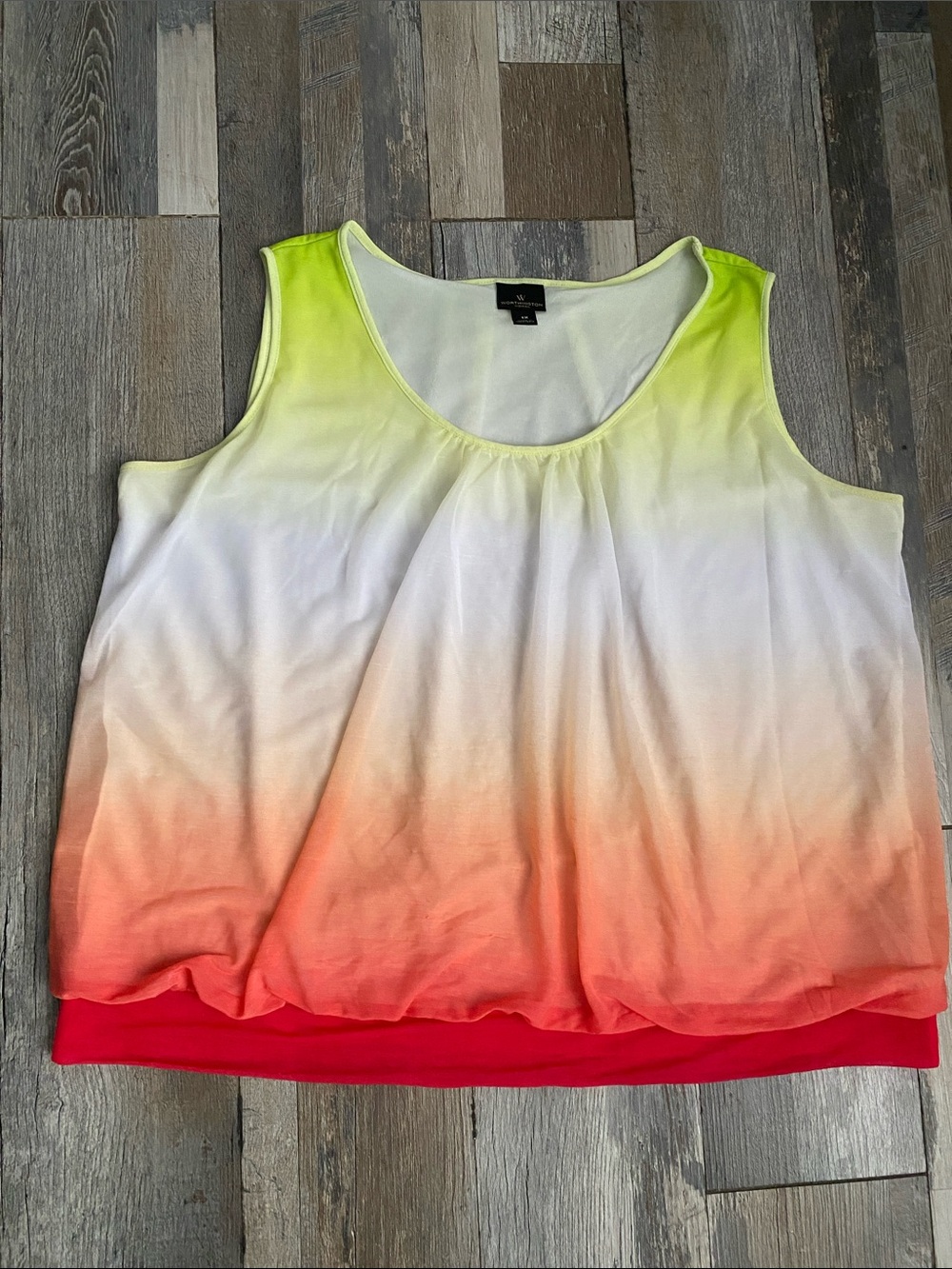 Worthington Ombre Sleeveless Tank Top - Neon Yellow/White/Coral/Pink